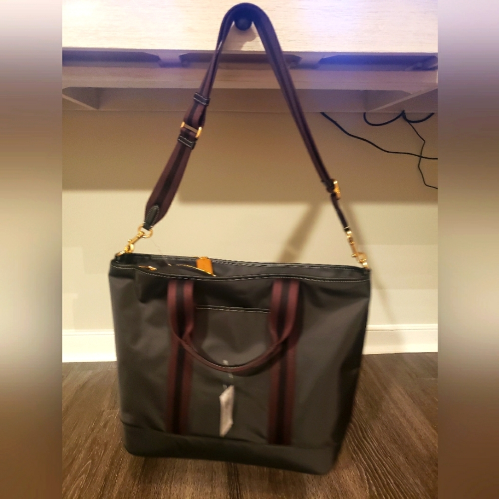 NWT Coach Ellis Tote Bag Nylon Leather Black /Multicolored, CA208 MSRP $428.00